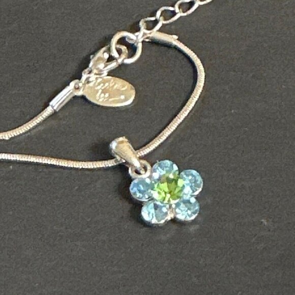Cookie Lee Necklace Blue Green Crystal Flower Pendant Silver Tone Chain Adjustab - Picture 2 of 3